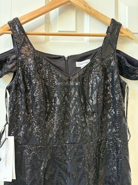 Calvin Klein Black Sequin Cold-Shoulder Cocktail Dress